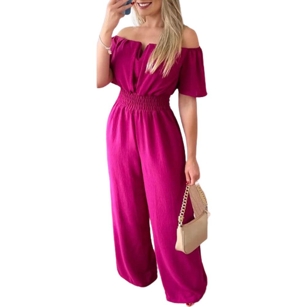 Damen Ein-Schulter V-Ausschnitt Jumpsuit: Locker, Gerade, Vielseitig