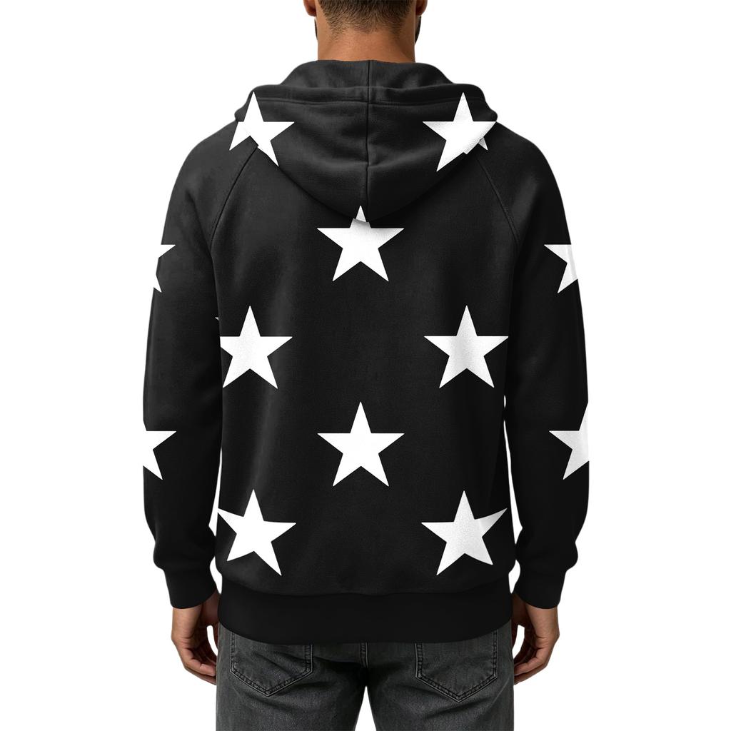 Men's Fall Print Zip-Up Hoodie, Casual Loose Fit Long Sleeve Sweatshirt Top