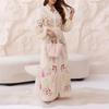 Spring new women's clothing, European and American dresses, printed lantern sleeves, waist strap, fringed long dress
