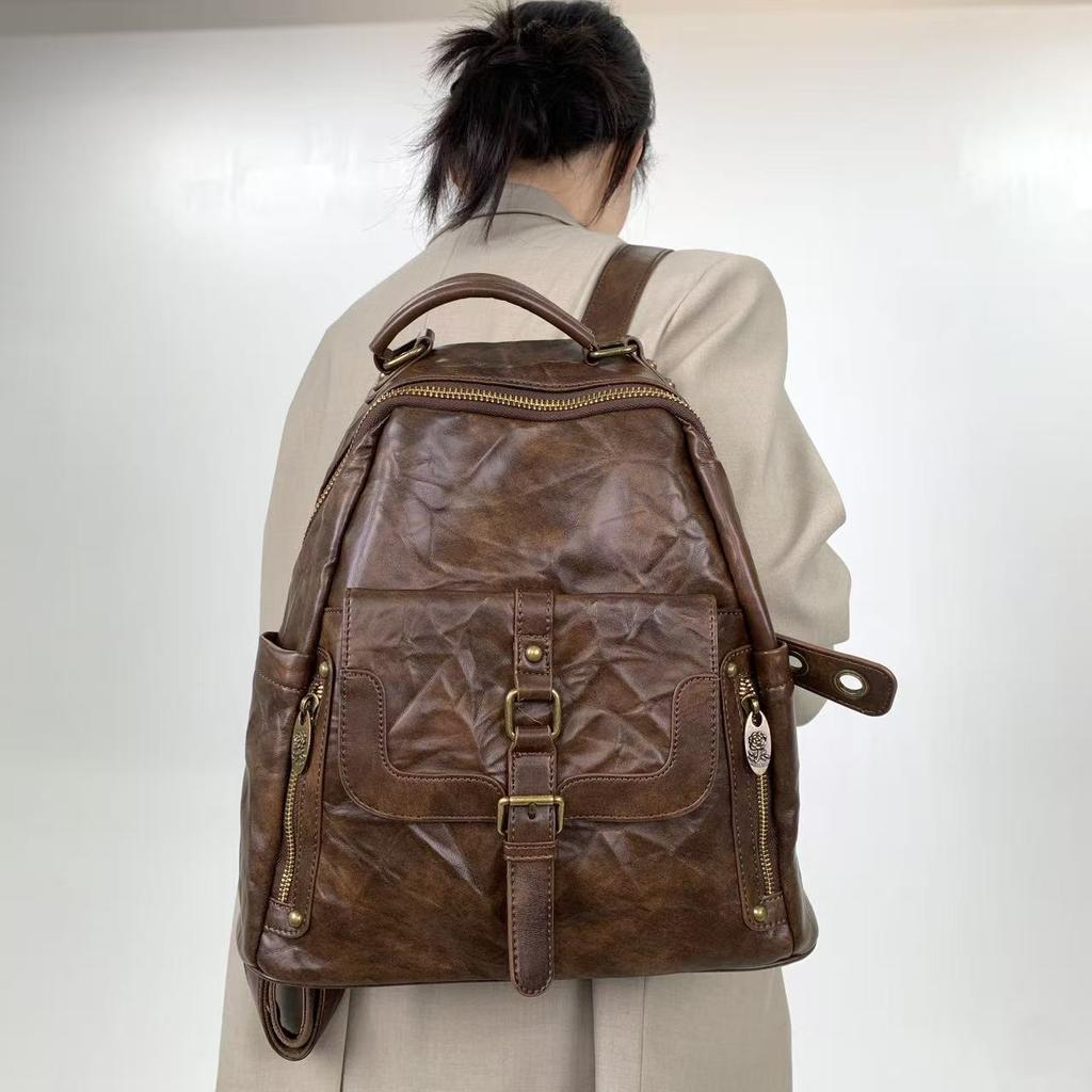 Women'S Pleated Vintage Maillard Backpack Large Capacity Millennium Spice Girls Shoulder Bag