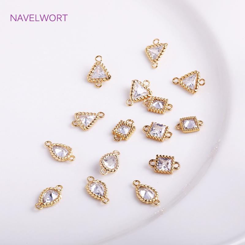 14K Gold Plated Mini Round/Square Connector For Bracelet Necklace Making Fittings,Inlaid Zircon Jewelry Connector Wholesale