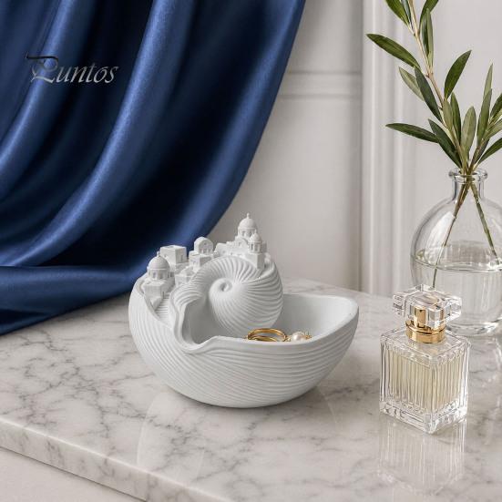Santorini Inspired Desk Organizer Santorinistyle Catchall Bowl, Catch All Tray Organizer, Greek Island Desktop Decor, Shell Elegant Ring And Bracelet