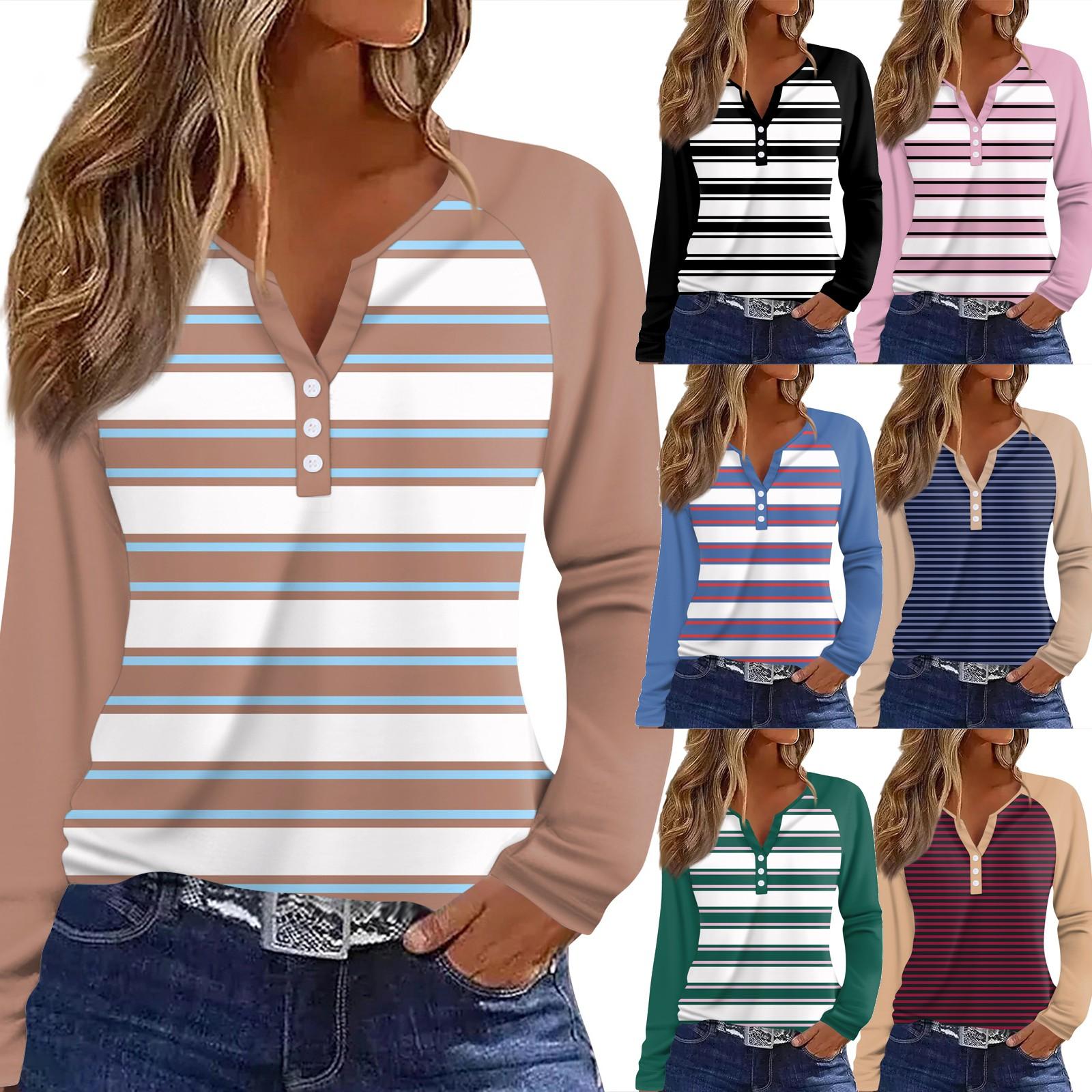 

Жіноча футболка з принтом, на ґудзиках, з довгим рукавом, повсякденна, для вихідних, модна, базова, з V-подібним вирізом, звичайна L Темно-синій