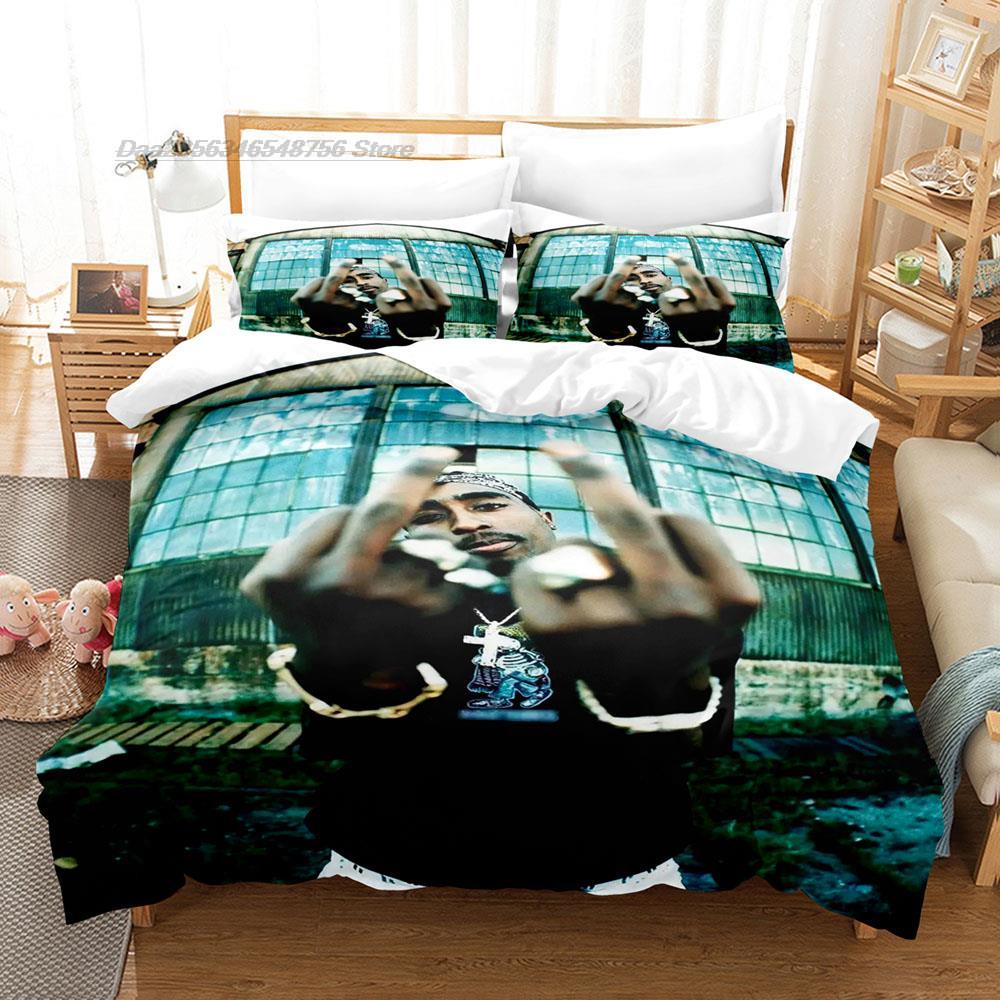 2 PAC Bettwäsche Set Einzelbett Twin Voll Queen King-Size Maße Maße Bettwäsche Set Erwachsener Kind Schlafzimmer Bettbezug Sets Druck Tupac Amaru Shakur