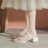 Brown Roman Strap Sandals Thick Heel Retro Style Fingertip Toe Clip On Shoes for Women Rubber Sole Round Toe Chaussures Femme