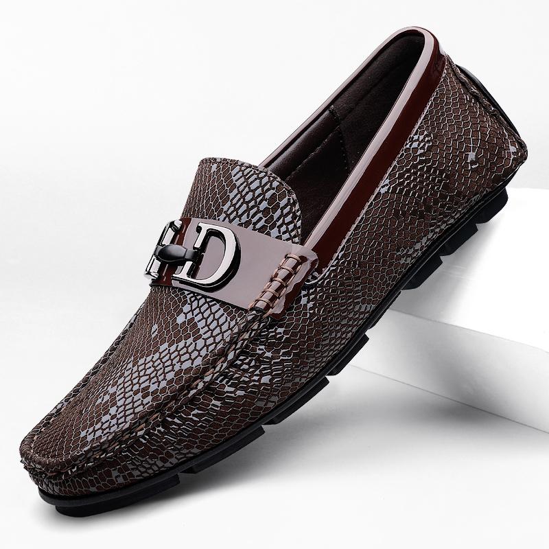 Fashion High Quality Men's Fashionable Snake Skin Pattern Comfortable Business Banquet Leather Shoes Spring New Men's Casual Loafers