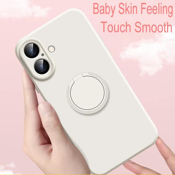 Luxury Original Liquid Silicone Ring Holder Case For iPhone17 16 15 14 Plus 13 12 Mini 11 Pro X XR XS Max With Strap Soft Cover