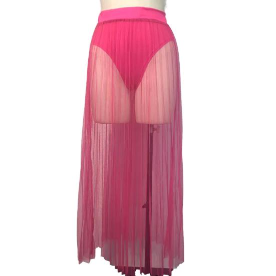 3Pcs/Set Vest Skirt Set Sexy Bandeau Tops High Waist Briefs Mesh Pleated Long Skirt Set Solid Color Outfit
