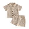 Baby Boys Summer Outfits Textured Button Up Short Sleeves T-Shirt and Elastic Shorts Set for 2 Piece Clothes Set