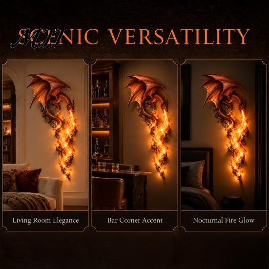 Led Night Light Dragonfire Guardian Wall Sconce, Gothic Fantasy Dragon Head Lamp, Vintage Resin Sculpture with Flame for Medieval Home Bar Decor