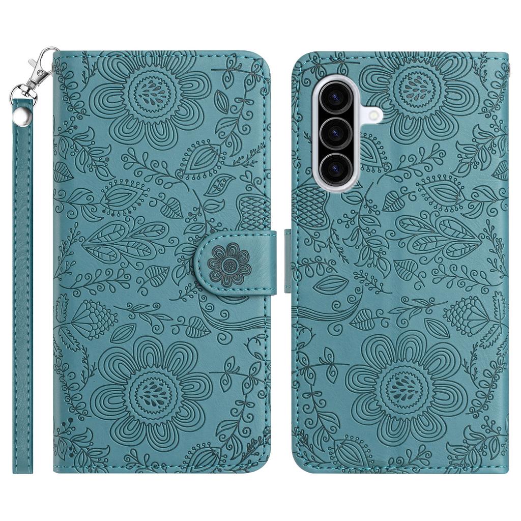 For Samsung Galaxy A57 5G Case Flower Imprint Leather Flip Wallet Phone Cover with Wrist Strap