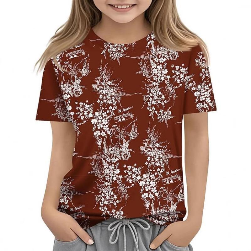 Children's Casual Versatile Pattern Children's Women's Short Sleeved Round Neck T-shirt