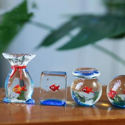 Cartoon Mini Taschenfisch Ornamente Simulation Glas Tasche Fisch Figurine Miniatur Dekor