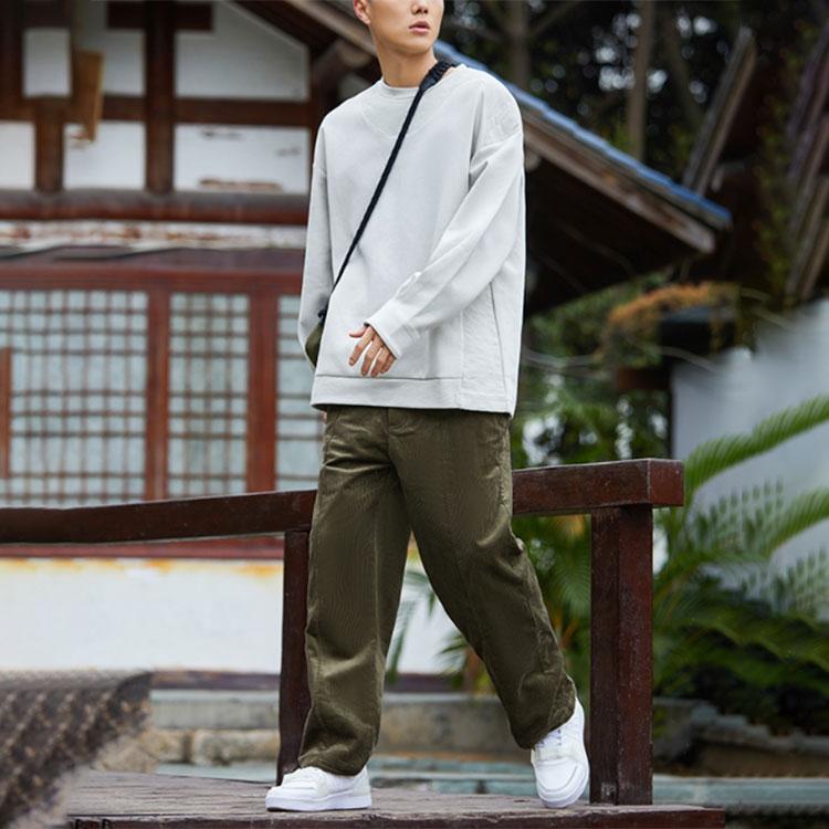 Li Ning Jackie Chan Kung Fu Series Solid Color Loose Straight Leg Sports Pants Men Pants Sea-Turtle-Green AKXR509-3