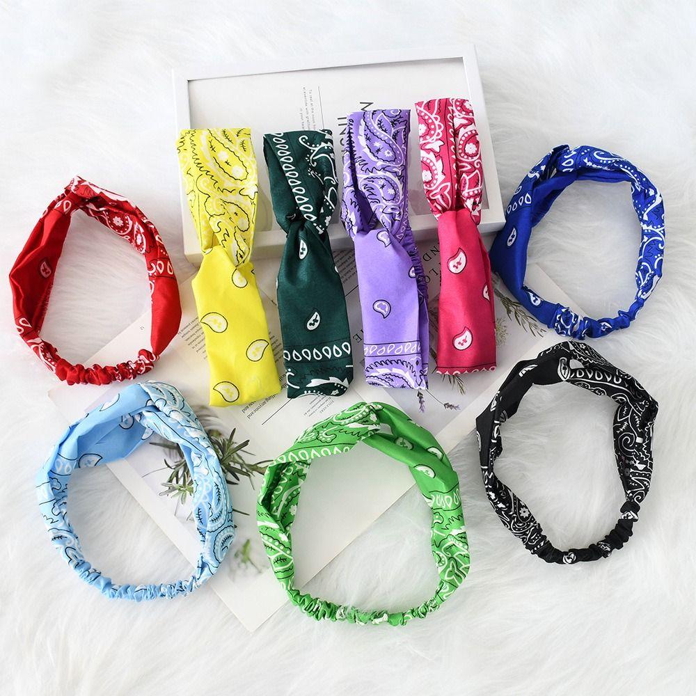 

Cashew Print Boho Knot Turbans Headwrap Boho Bandanas Elastic Headband Hiking green-style 3