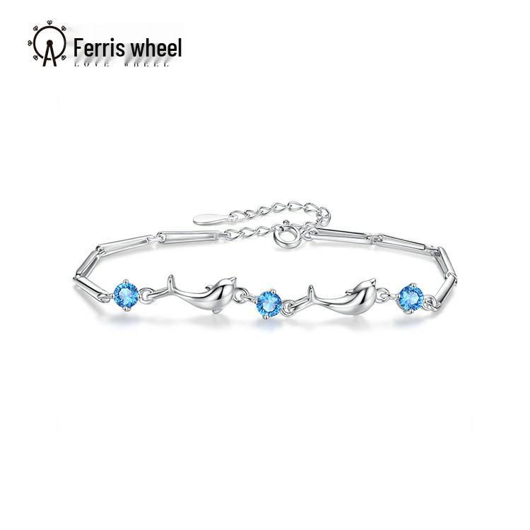 

Браслет на День святого Валентина с серебряным дельфином и колесом обозрения: Европейский и американский стиль, женский геометрический нишевый дизайн, цепочка для похудения. 925 Silver