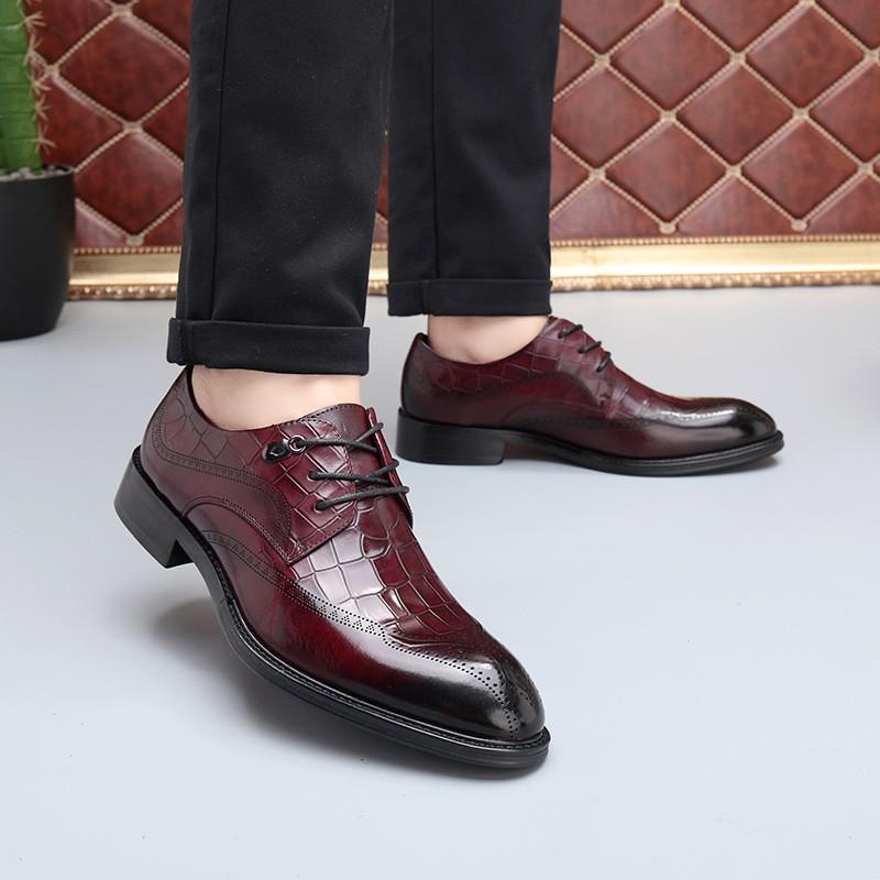 Mens Genuine Leather Oxford Shoes With Brogue Carving Formal Business Dress Office Wear