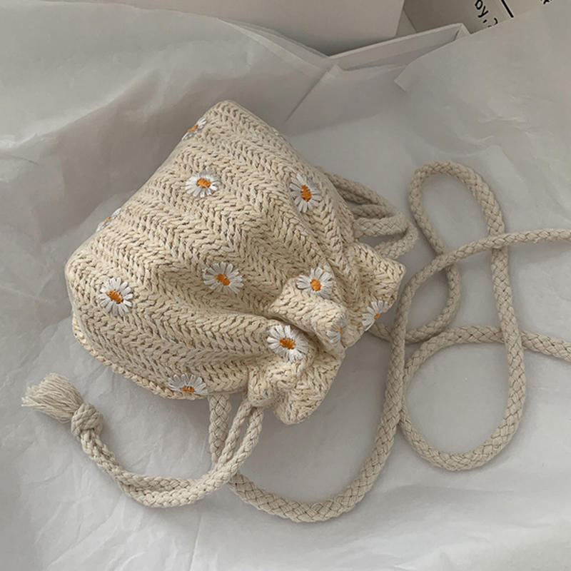 Women'S Summer Beach Shoulder Bags Straw Weave Bucket Bags Rattan Handbags Totes Casual Handbags Retro Mini Shoulder Bag