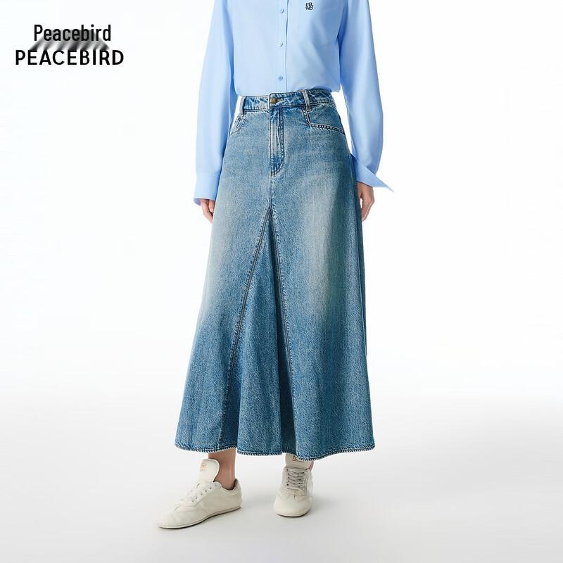 PEACEBIRD Women s Washed High-Waist Denim Long Skirt S