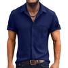 Herren Casual Einfarbige Baumwolle Leinen Kurzarm Hemd Button-Down Kragen Leicht Atmungsaktiv Urlaubs Sport Hemd für Herren