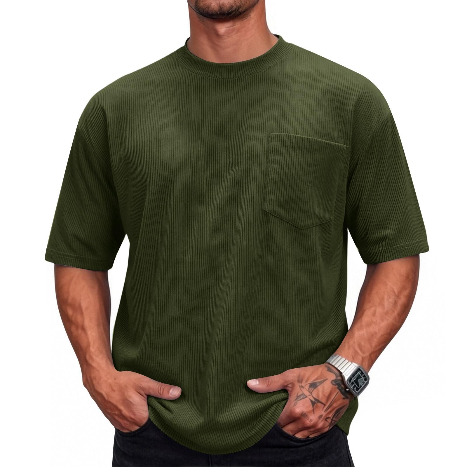 

Mens Casual Shirts Short Sleeve Corduroy Mens Summer Shirts Relaxed Fit Summer Shirts for Men UK Crew Neck Design L армия зеленый