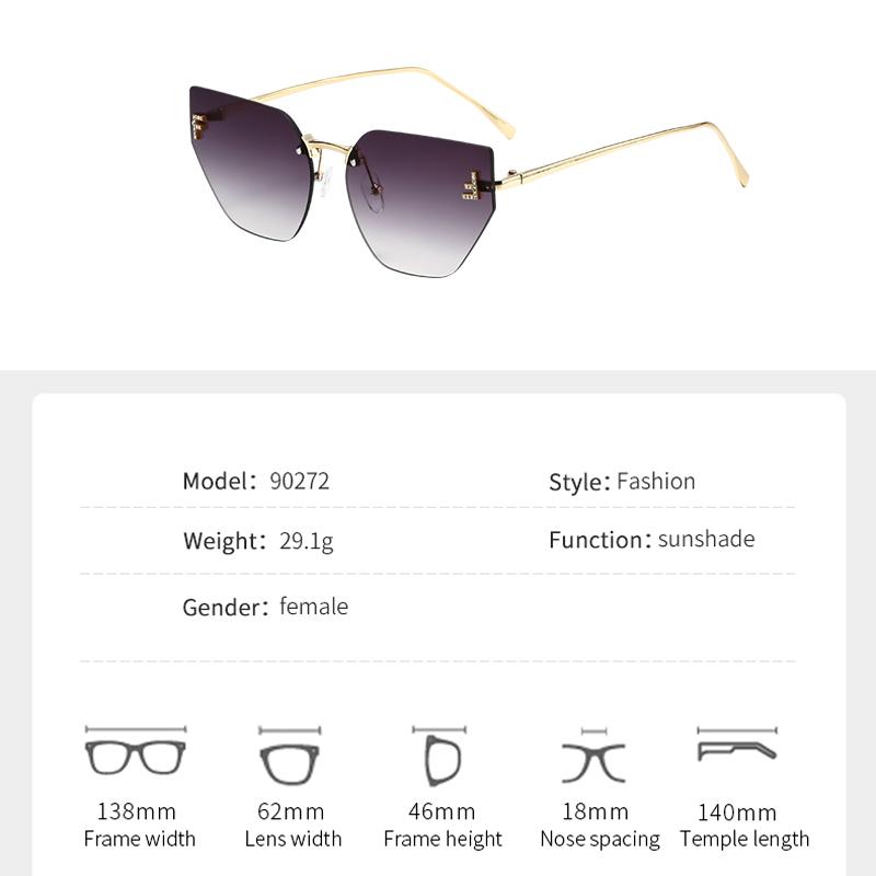 New Sunglasses Fashionable Retro Diamond-set Letters F Sunglasses Metal Frameless Edge Cut 90272