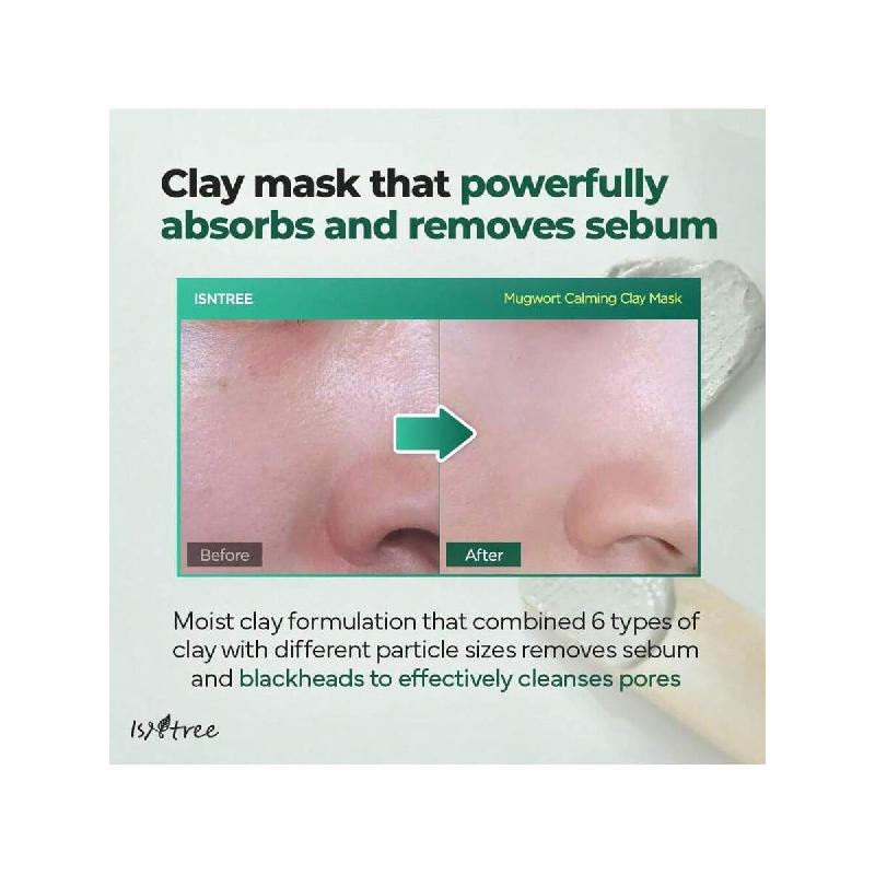 Isntree Mugwort Calming Clay Mask 100ml | Sebum Control | Pore Tightening | Exfoliates Rough Skin | Blackhead Care | Wash-Off Mask | Korean Skincare