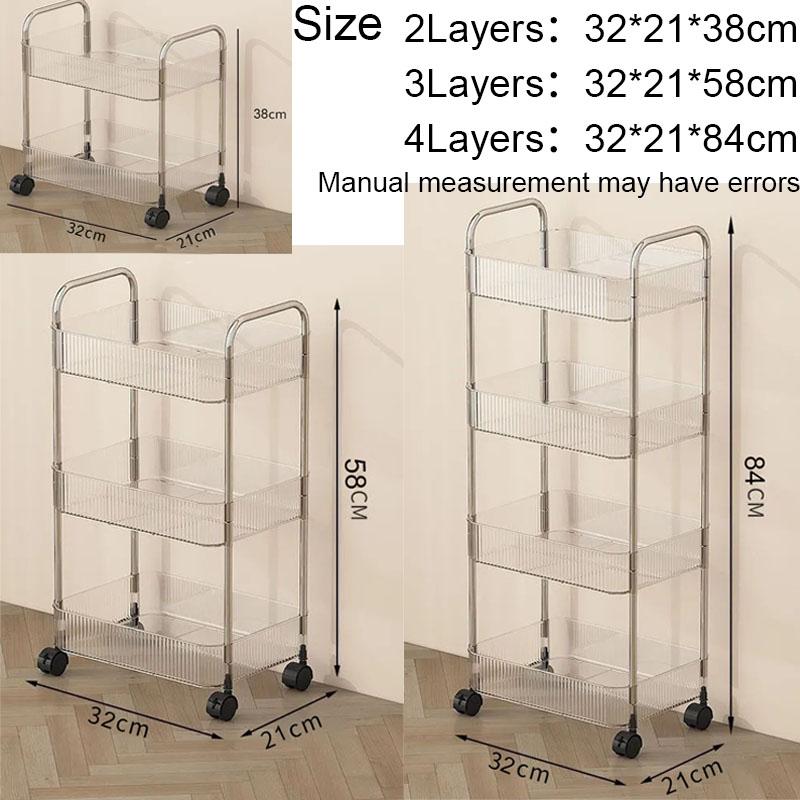 Mobile Shelf with Wheel Multi-Layers Storage Rack Home Trolley for Snacks Cosmetic Sundries Organizer 2/3/4 Tiers Rolling Cart
