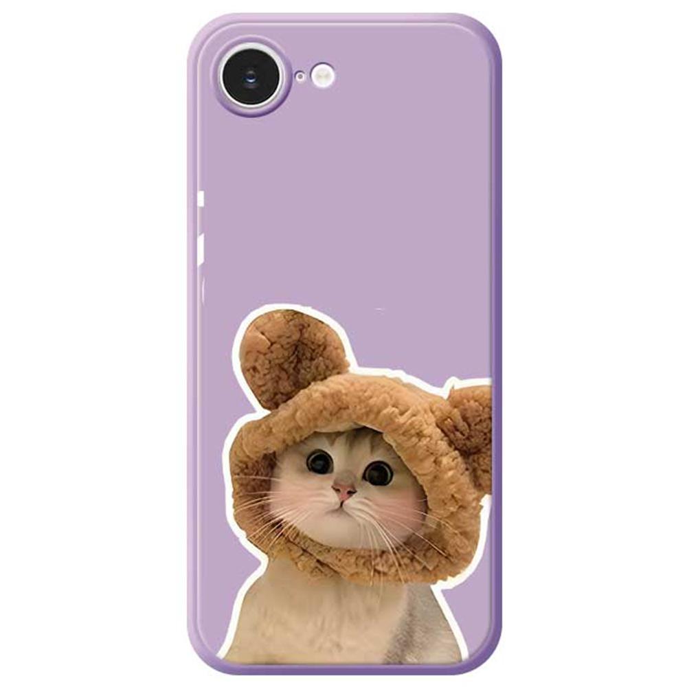 For iPhone 16e Case Cute Cat In the Hat Pattern Printing Straight Edge TPU Phone Back Cover