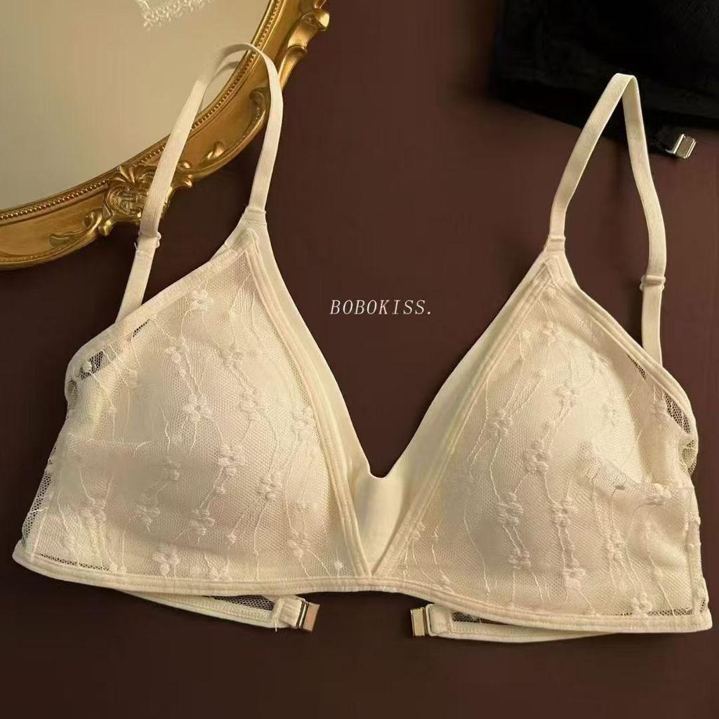 Women's French Lace Seamless Low-Back Wire-Free Bra - Comfortable Thin Triangle Cup