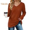 Women Tunic Sweater V-Neck Long Sleeve Solid Color Ribbed Casual Tops Slim Fit Knitted Loose Fit Fall Tops