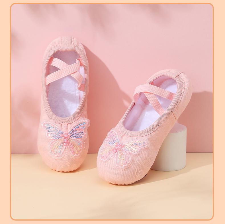 PJ10 Bow Girl Soft Sole No-Tie Cat Paw Ballet Practice Shoes for Body Shaping and Dancing