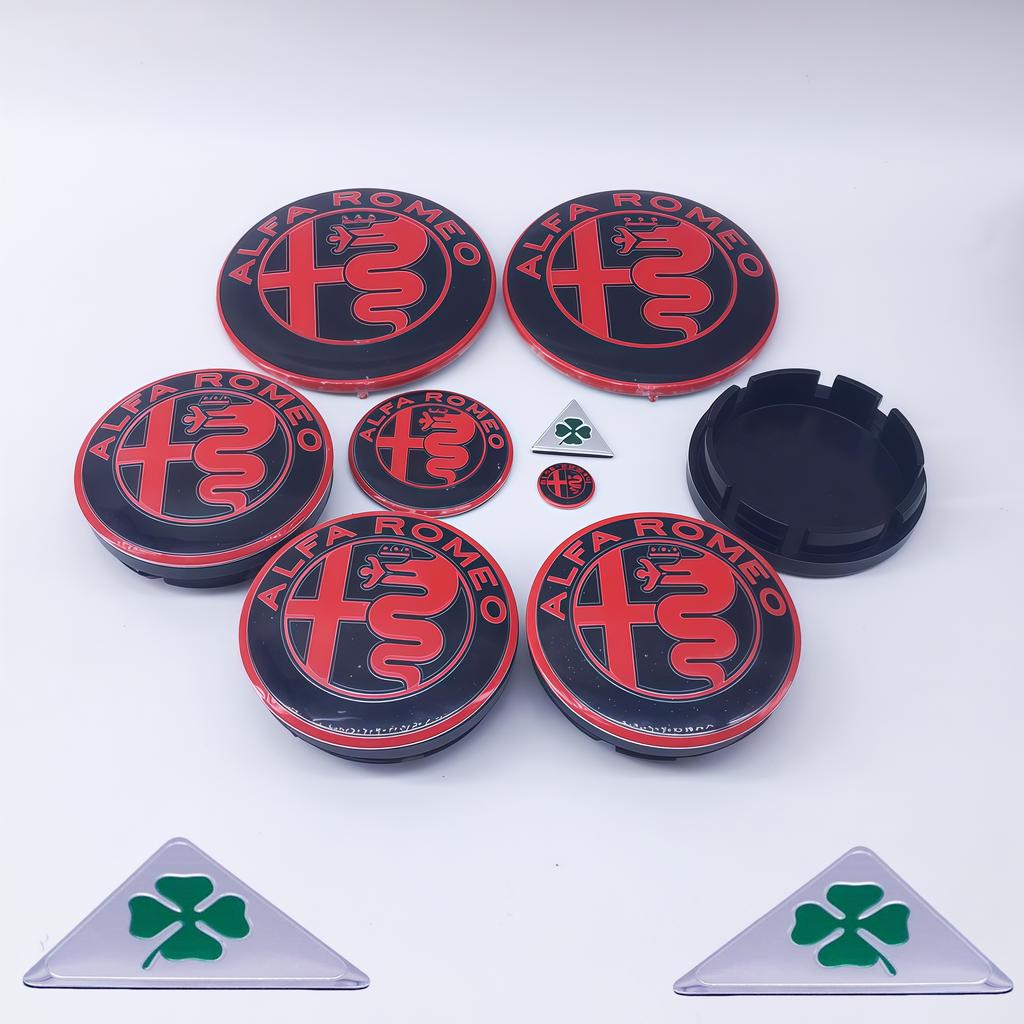 Car Stickers For Alfa Romeo 11pcs Steering Wheel Badge for Alfa Romeo, Car Hood, Front Emblem, Black Caps, GTAM, 74mm, 40mm, 90m