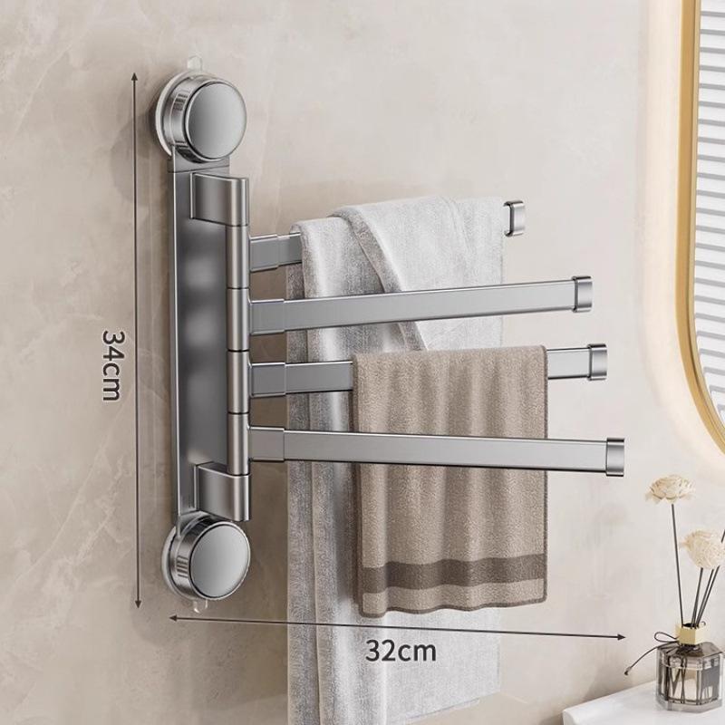 Suction Cup No-Punch Bathroom Rotating Towel Rack Bathroom Multi-Rod Drying Rack Towel Bar On Wall