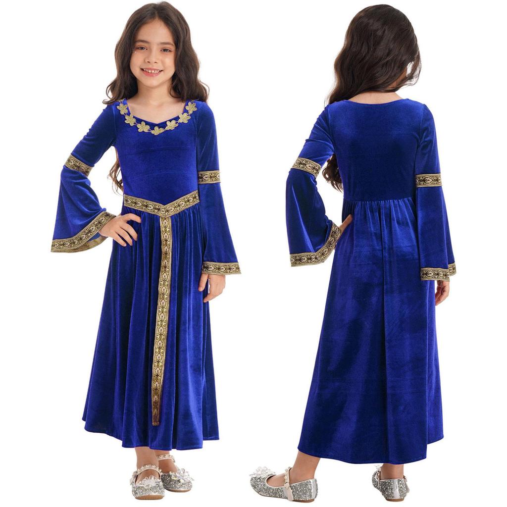 Girls Medieval Princess Costume Renaissance Costume Robe Retro Gown Dress for Halloween Cosplay Dress Up