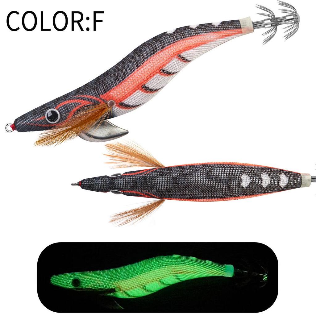SQUID KING Luminous Wooden Shrimp Squid Hook - Sizes 2.5, 3.0, 3.5 with Rapid Current Lead Head & Rattle for Deep Water.