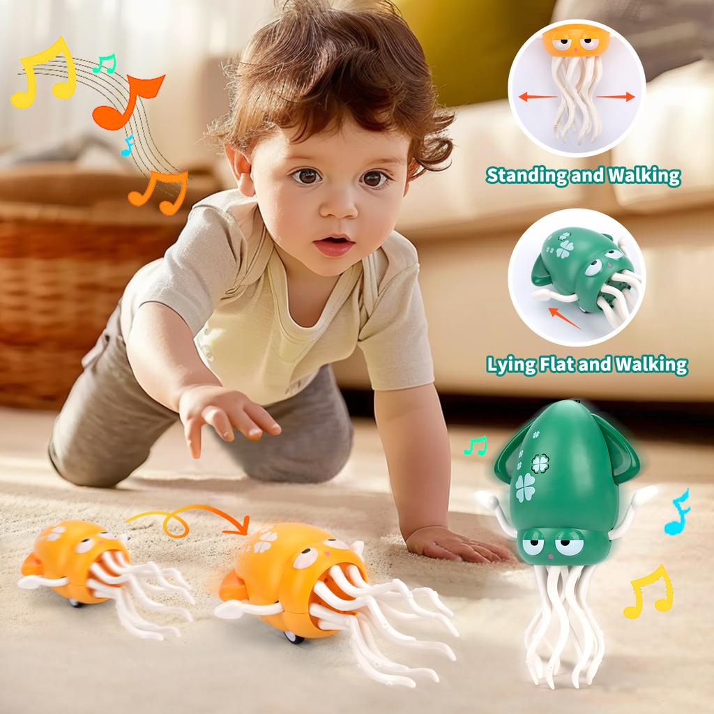 Dancing Squid Kids Electronic Pet Toys Induction Lying Flat Squid with Light&Music Interactive Development Toys Tummy Time Gifts