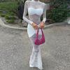 New Fashion Mesh See-through Dress, Autumn New European and American Lace Splicing Fishtail Dress