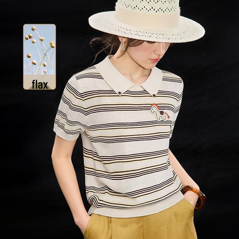 Women s Old Money Style Striped Knit T-shirt XL