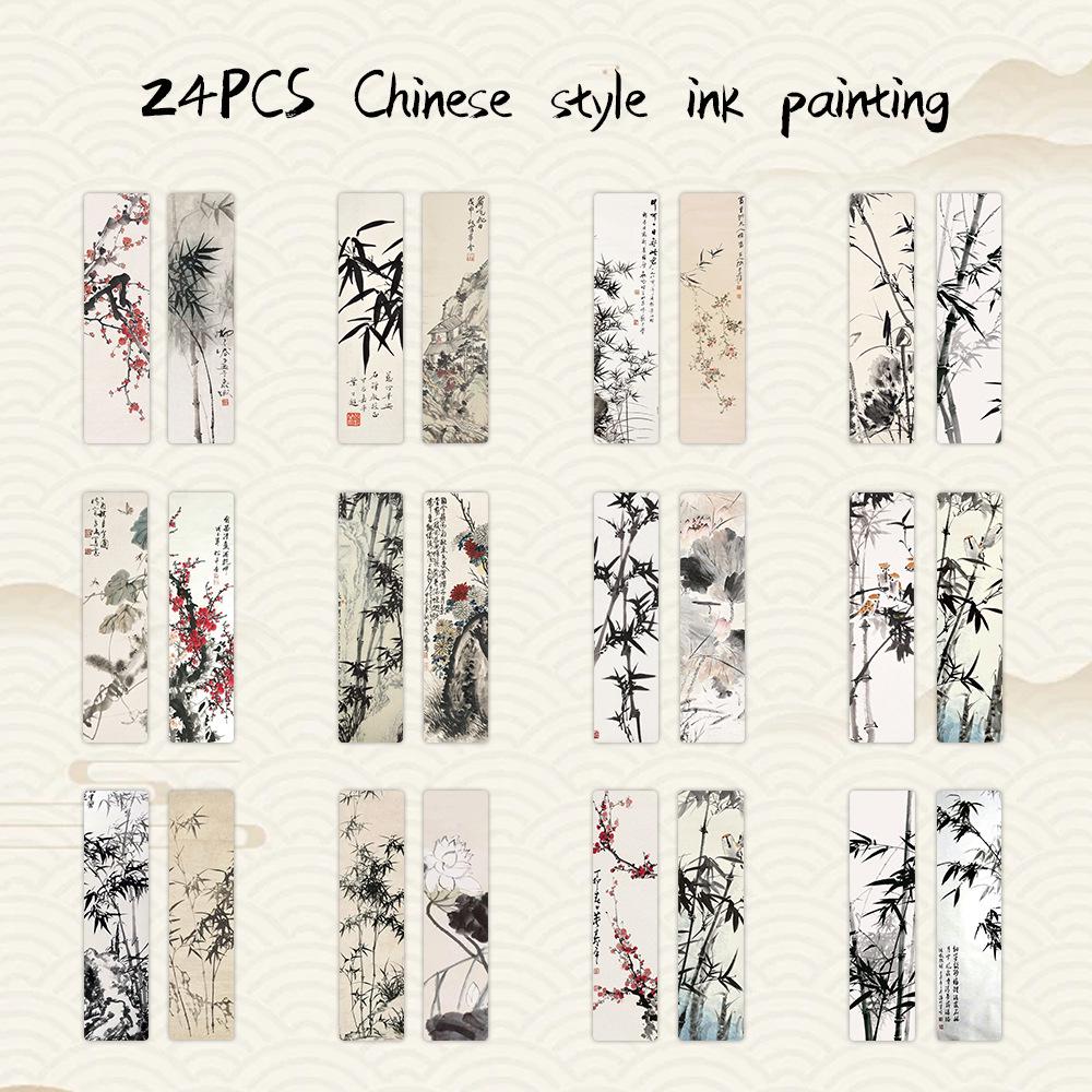 Chinese Ink Painting Bookmarks: 24 Sheet Set of High Aesthetic Student Reading Markers, Perfect As Cultural Creative Paper Gifts
