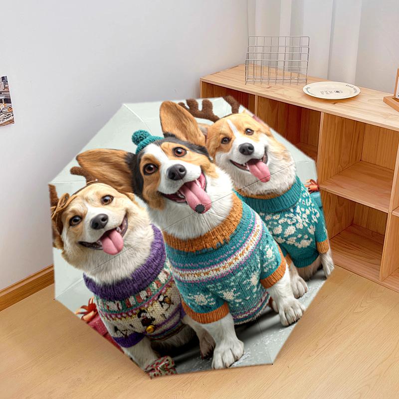 1 PC Automatic Folding Umbrella - Corgis Pattern, Portable & Foldable Design with 8 Ribs, Christmas Birthday Gifts