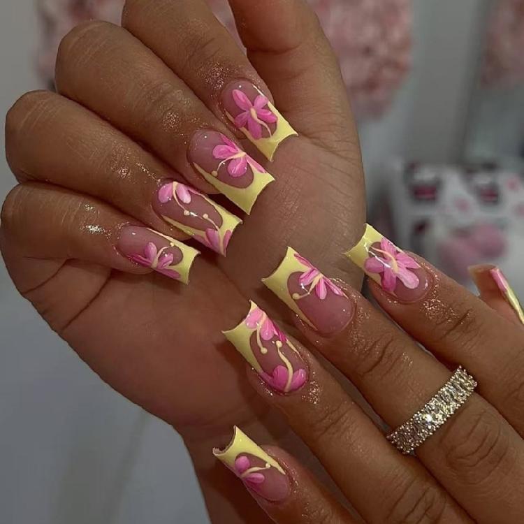 24Pcs Short Square Fake Nail Press On Nail Artificial Nail False Nail Glues On Nail Designs French Nail Tips Gifts