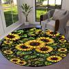 1PC Sunflowers Botanical Non-Slip Floor Round Carpet, Office, Family, Bedroom, Large Area Rug Indoor Rugs, Durable Polyester-L0412