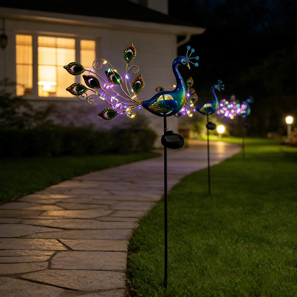 JYL TS/059,Iron Double Sided Peacock Crack Lamp Simulation Animal Lawn Stake Light for Outdoor Solar Decor