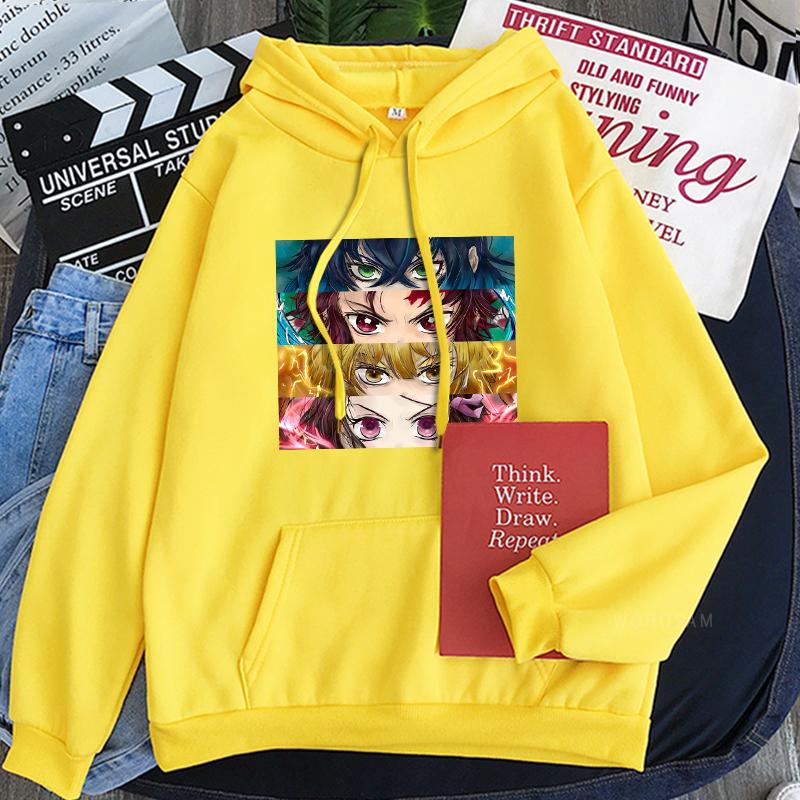 Anime Demon Slayer Kamado Tanjirou/Nezuko Eyes Hoodies Funny Manga Cartoon Fashion Streets Unisex Oversize Patchwork Sweatshirts