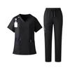 Women's Set V-Neck Short Sleeve Top with Pockets and Drawstring Pants, Quick Dry Color Uniform for Healthcare Workers