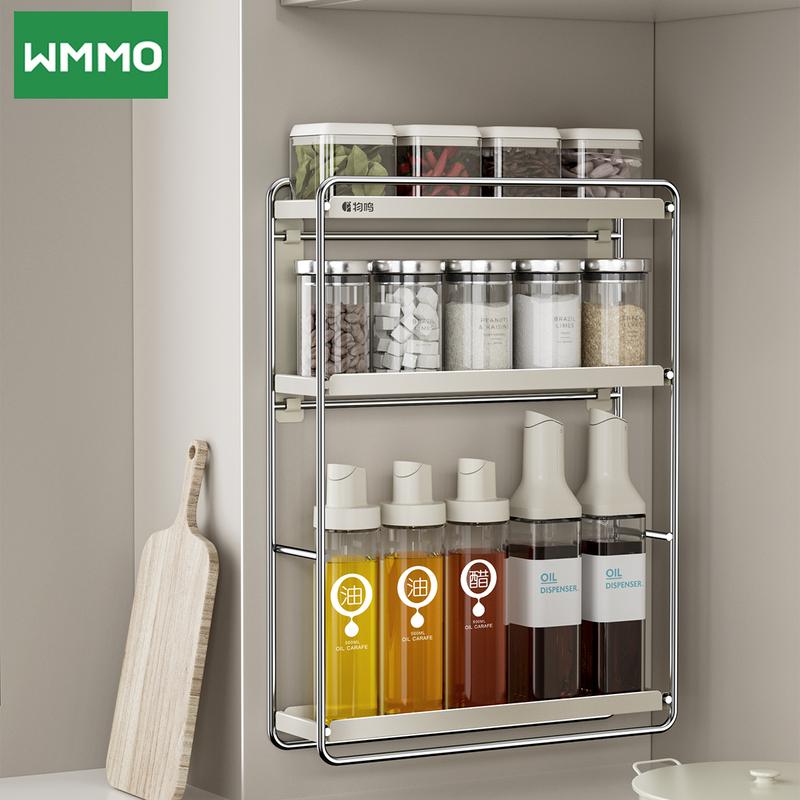 

WMMO Multilayer Kitchen Storage Rack Carbon Steel Wall-Mounted Spice Rack Seasoning Bottles Storage Shelf Kitchen Organizer 3-tier
