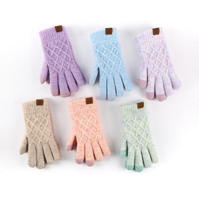 Adult Winter Warm Gloves for Women Pineapple Flower Knitted Wool Touch Screen Gloves Outdoor Plus Velvet Cold Proof Five Finger Gloves