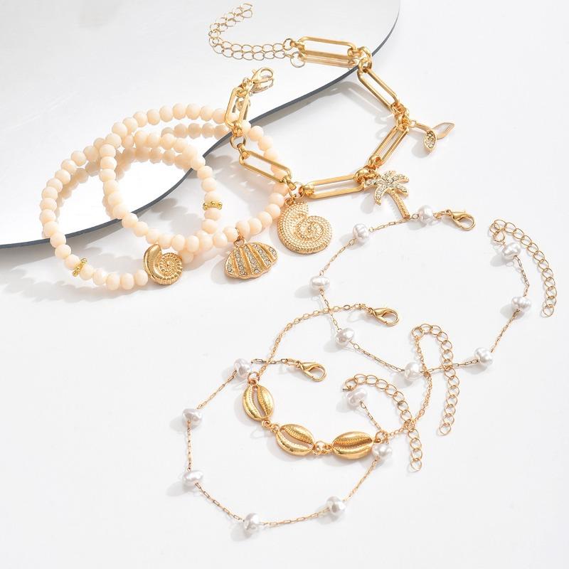 Bohemian bracelet new vacation wind rice bead alloy conch shell pendant bracelet set