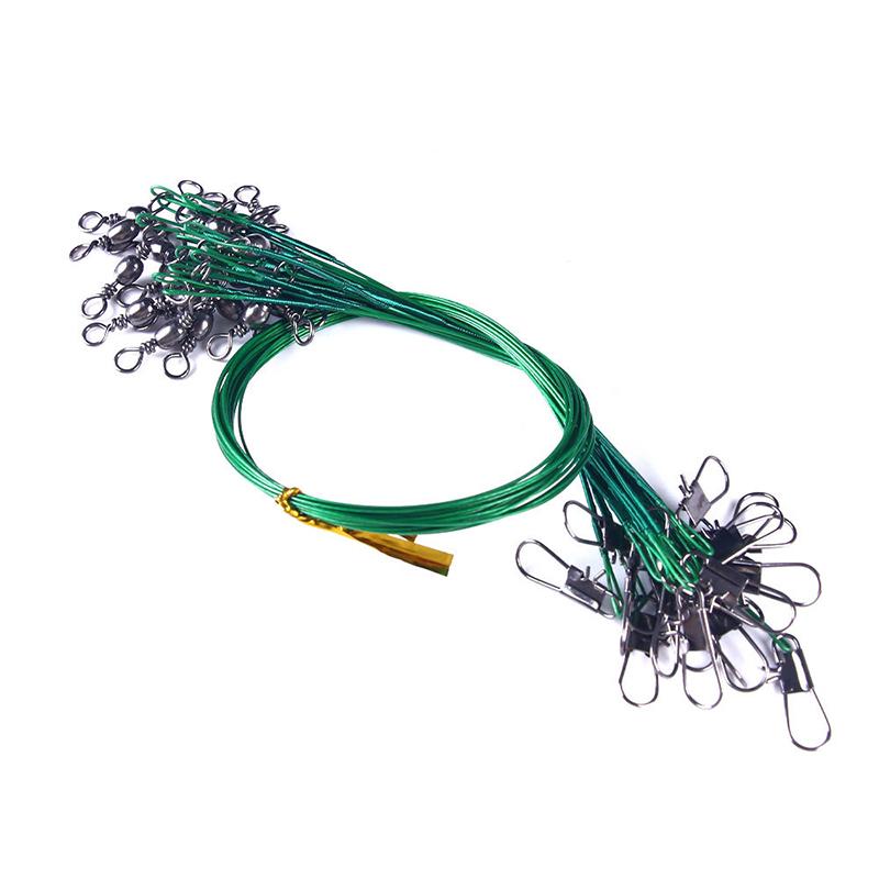 10Pcs 15Cm/5.9Inch Fishing Leaders Wire 125Lb Heavy Unusual Duty Anti-Bite Steel Line With Swivels And Snaps